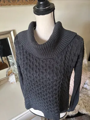 American Eagle Vtg Y2K cableknit cotton fold over off shoulder sweater XS thumbnail 8