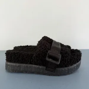 UGG Fluffita Black Platform Shearling‎ Slide Flatform Sandals thumbnail 4