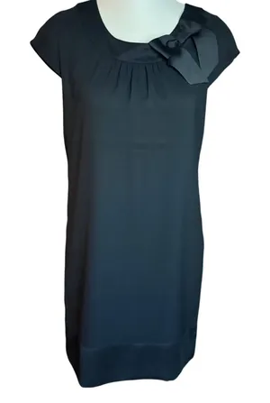 H&M Women Black Bow Accent Sleeveless Shift‎ Dress Size 6 LBD Cocktail Formal thumbnail 1