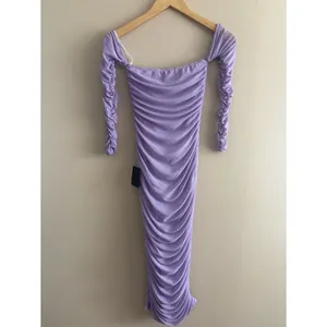 Lulus Desirable Date Lavender Mesh Ruched Off-the-Shoulder Midi Dress Size XS thumbnail 4