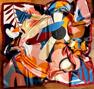 Vintage bold floral statement Large (RETRO MOOD )SQUARE SILKY SCARF 35/35 thumbnail 11