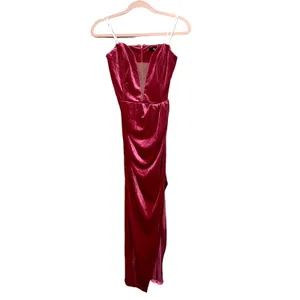 NEW Lulus My Dream Come True Pink Velvet Strapless Elegant Maxi Dress L thumbnail 3