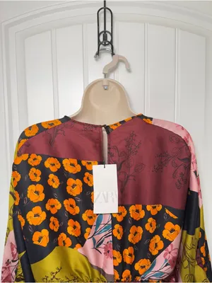 Zara XS Mixed Floral Patchwork Design Boho-Chic Mini Dress Dopamine Dressing thumbnail 4