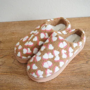 Aerie Size 10 Sherpa Mule Slippers Leopard Heart Print Tan Pink Loungewear Cozy thumbnail 3