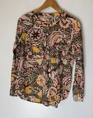 LOFT Outlet Womens Top‎ Sz L Pink Original Floral Tropical Long Sleeve Blouse thumbnail 1