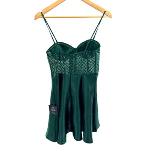Lulus Going Glam Dark Green Sequin‎ Bustier Skater Dress Mini Party Medium Flaw thumbnail 5