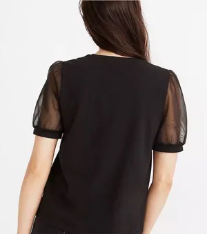 Madewell Black Sheer Sleeve Knit Top Size Medium thumbnail 3