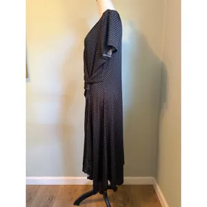 Perceptions Polka Dot Faux Wrap Midi Dress Gold XL Short Sleeve retro rockabilly y2k whimsig thumbnail 2