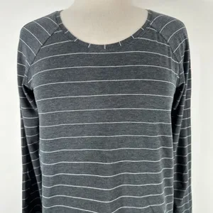 Lululemon Women's Shirt Sz 8? Long Sleeve Dark Gray White Stripe NO SZ TAG thumbnail 2