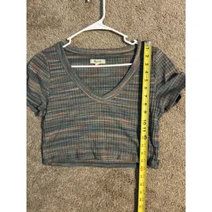 Madewell Multicolor Short Sleeve Space-Dye Brightside Rib V-Neck Crop Tee Sz M thumbnail 5