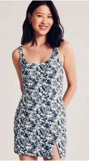 Abercrombie & Fitch 90s Slip Mini Dress Blue Floral Lemon Print Size M thumbnail 1