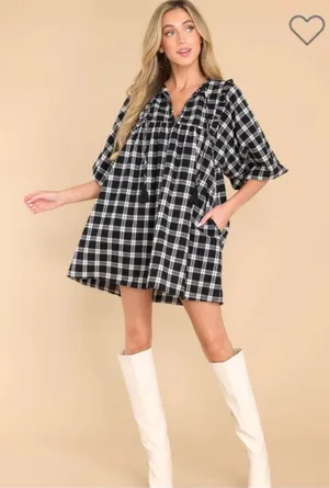 Day & Moon Red Dress Boutique Pinky Promise Black Plaid Dress Size L thumbnail 1