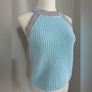 Madewell blue knit crochet halter top with open shoulders in size medium thumbnail 9