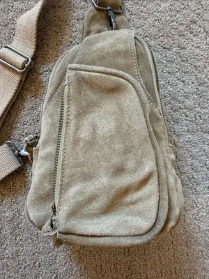 Free People Beige Pebble Hudson Suede Leather Sling Crossbody Bag Minimal thumbnail 4