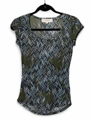 w. f. Green and blue chevron pattern blouse in a S thumbnail 1