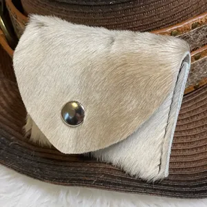 Hair on Hide Genuine Leather Card Holder with snap closure. Made in USA thumbnail 1