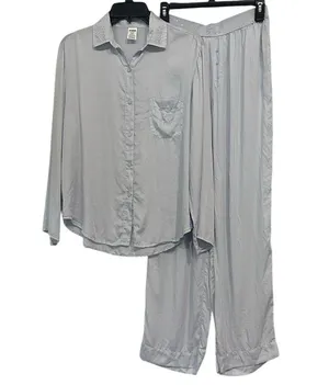 PINK Victoria’s Secret Silky Sleep Shine Long Pajama Set Hydrangea Blue Small thumbnail 1