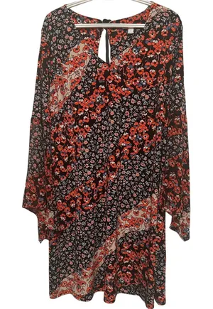 Westport‎ 1962 Women's Black Orange Blue Floral Bohemian Flowing Dress Size 1X thumbnail 1