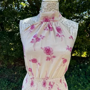 Cider Women’s Floral Halter Shirred Mini Dress‎ Peach Size M Party Cocktail thumbnail 3