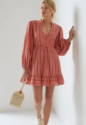 Anthropologie Forever That Girl Long Sleeve Eyelet Dress thumbnail 1