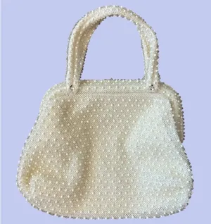 Vintage 40s 50s Corde Bead handbag bridal heirloom evening bag thumbnail 1