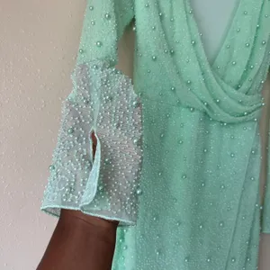 Oh Polly Mint Green Embellished Wrap Over Mini Dress US Size 4 thumbnail 4