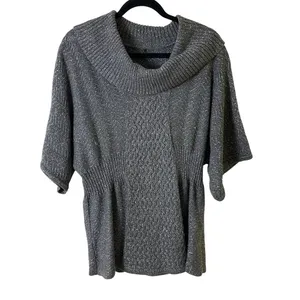 Gauge & Cable XL Gray Metallic Knit Sweater Tunic Cowl Neckline Wide Sleeves thumbnail 3