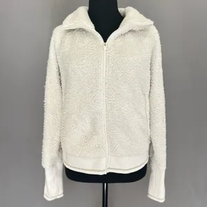 Athleta Tugga Jacket Womens M Sherpa Teddy Fleece Full Zip Cozy Ivory‎ Medium thumbnail 4