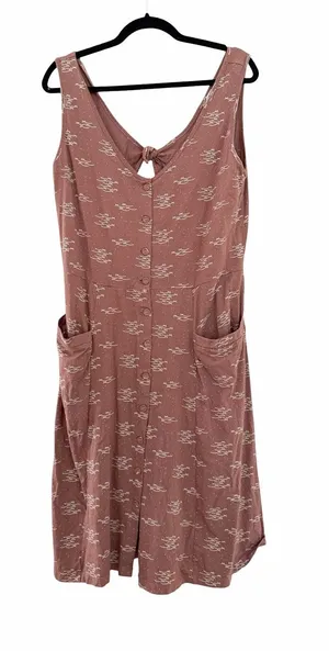 TIRALAHILACHA Cut Out Brown 100% Cotton Patterned Mid Dress Sz L thumbnail 1