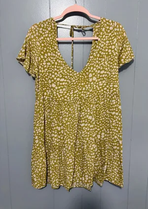 Show Me Your Mumu Chartreuse Yellow Dotted Back Tie Babydoll Boho Mini Dress S thumbnail 1