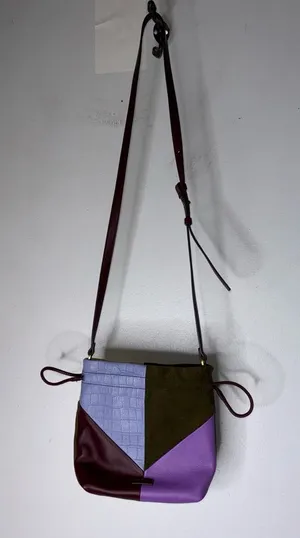 Fossil GiGi Drawstring Cross Body Patchwork‎ Purse Leather & Suede Purple thumbnail 1