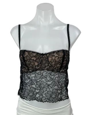 House of CB Black Floral Lace Sheer Bustier Underwire Cami Crop Top Size XS thumbnail 1