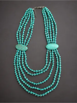 Southwestern Faux Turquoise Multi Strand Square and Seed Beads Oval Howlite thumbnail 3