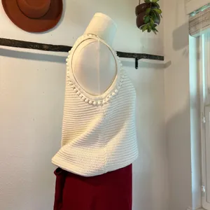 Ann Taylor White Cotton Crochet Knit Loose Bubble Trim Sleeveless Tank Vest Size Medium thumbnail 4
