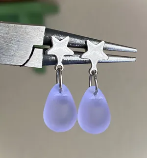 Handmade teardrop Czech glass simple star earrings💫💜 thumbnail 7