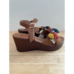 Fabio maggenti brown heel wedge leather flower accent Sz 7 boho floral See De thumbnail 5