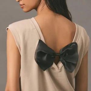 Anthropologie, New, Maeve Tan Bow Back Balletcore Muscle Tee Shirt, Size XL thumbnail 2