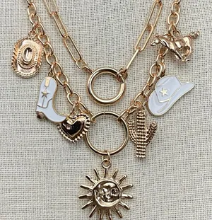 Western Sunburst Charm Necklace Set Gold thumbnail 1