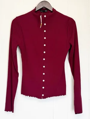 NWT J. CREW Perfect Rib Cardigan Burgundy Size Medium thumbnail 1