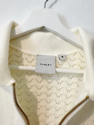 Varley Arney Half Zip Knit Polo Sweater Size Medium Pointelle Top thumbnail 8