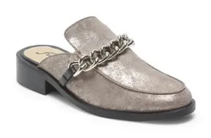 Free People EU‎ 36 Women's Size 5.5-6 Vida Silver Metallic Chain Leather Mules thumbnail 1