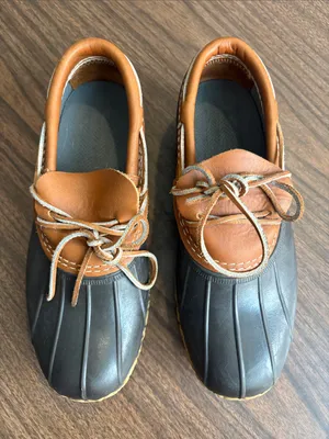 VTG LL Bean Size 7 Two Tone Brown & Black Duck Shoes - Casual Outdoor Loafers thumbnail 1