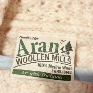 Aran Woollen Mills Merino Wool Cream Cable‎ Knit Chunky Sweater Size XL thumbnail 3