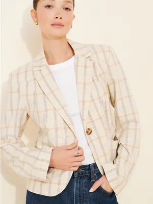 NWT Free People Whip Smart Classic Plaid Blazer Ivory Neutral XS thumbnail 2