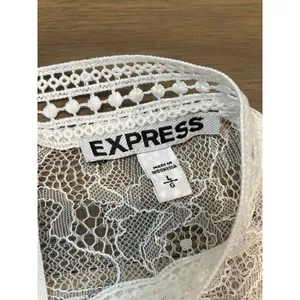 Express Dress Cream Lace Mock Neck Ruffle Feminine Size L thumbnail 3