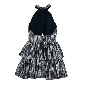 Lulus Divine Disco Black Metallic Silver Halter Tiered Mini Dress Size Small thumbnail 3