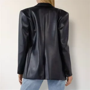 Anthropologie Endless Rose L Black Faux Leather‎ Blazer Jacket Pockets Y2K Retro thumbnail 3
