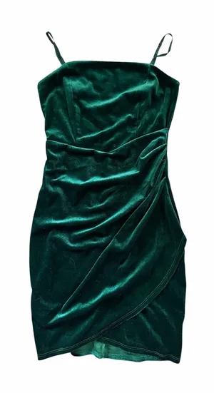Honey and Rosie Emerald Green Velvet Ruched Mini Dress XS Holiday Cocktail Party thumbnail 1