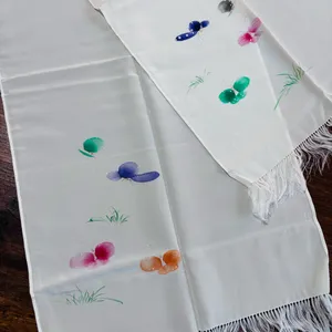 Vintage New Old Stock Tong Shi 100% Silk Scarf w/ Butterflies 55x13" BEAUTIFUL thumbnail 1
