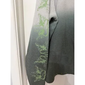 Boys Lie‎ Ombre Waffle Knit Thermal Top Grey Green Rhinestone Oversized OSO thumbnail 3
